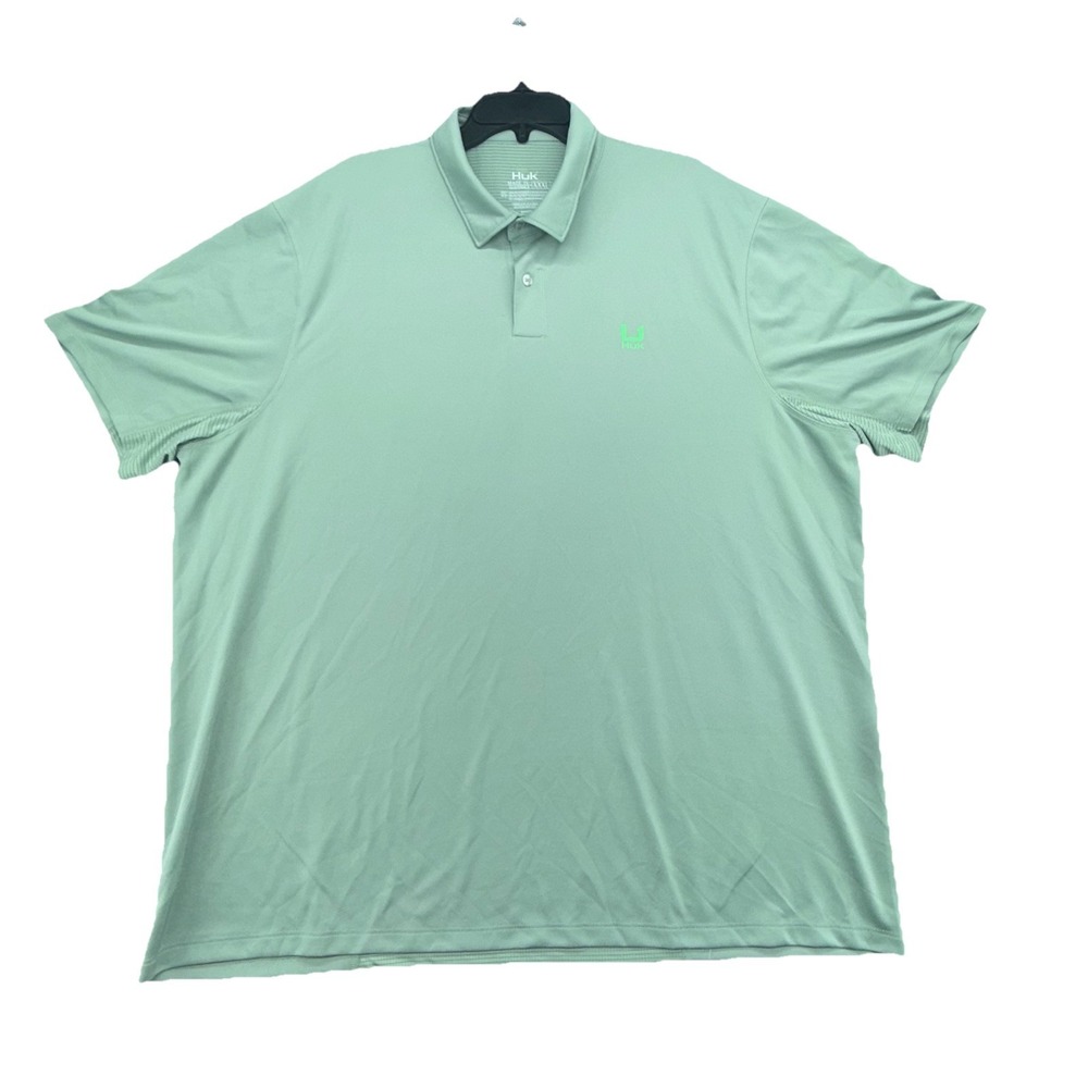Huk Polo Shirt Mens 3XL olive Green Golf Performance Fishing Sport Wicking